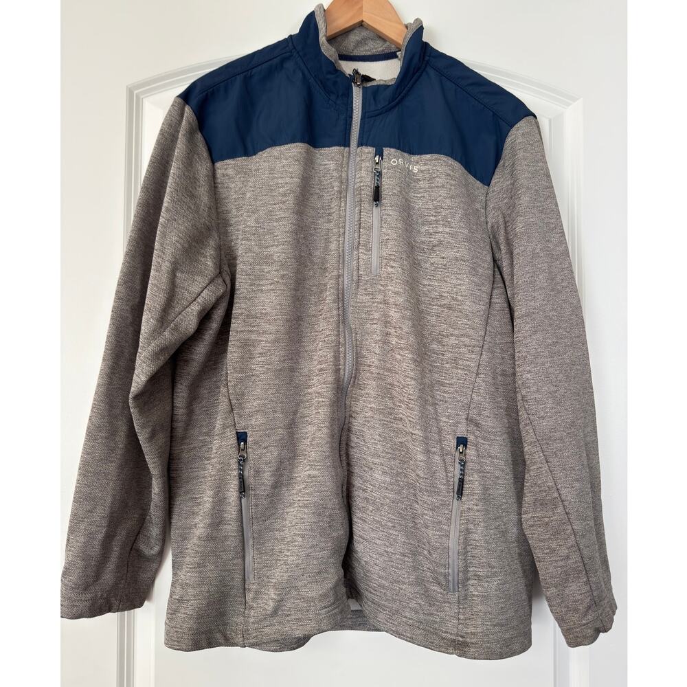 Orvis Men's Bonded Mesh Full-Zip Fleece Jacket Gray Navy Colorblock Large